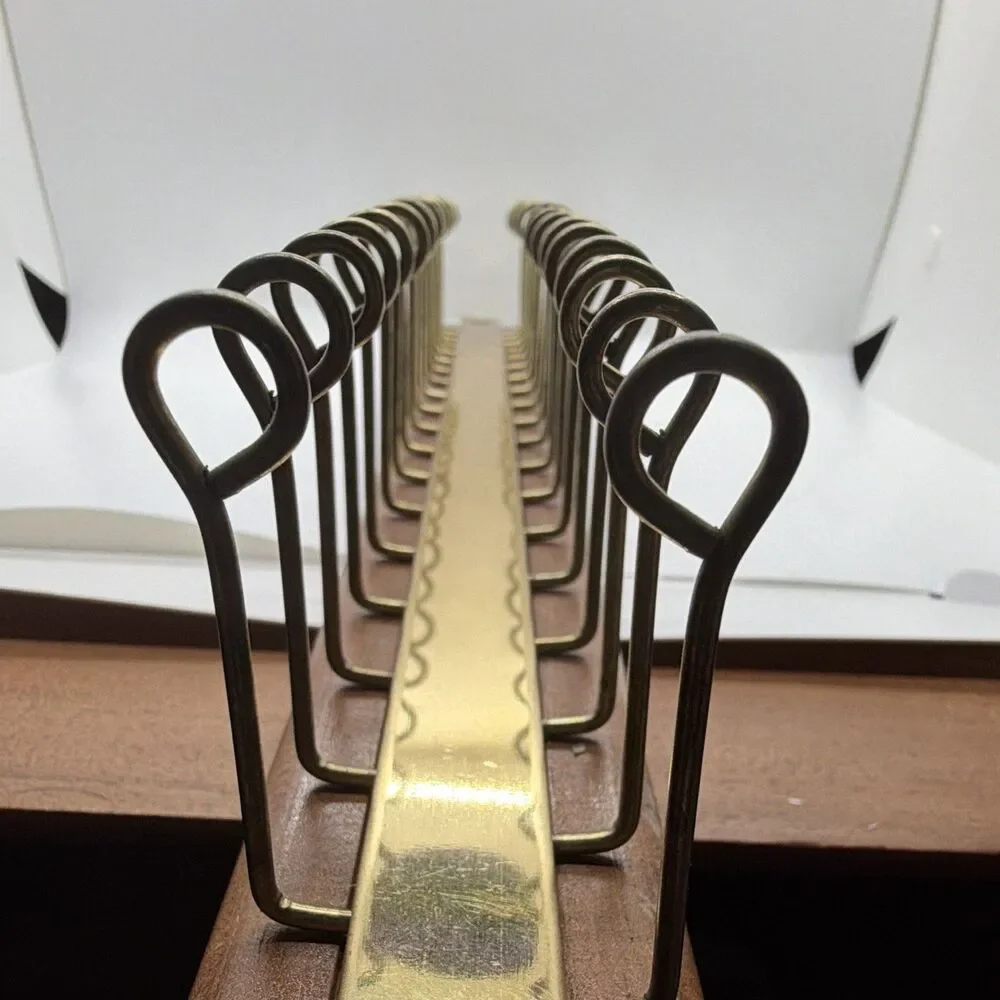 Wall Mounted Wood & Brass Metal Hook Rack, Brown/Gold, 18.5 x 2 x 1/2 in